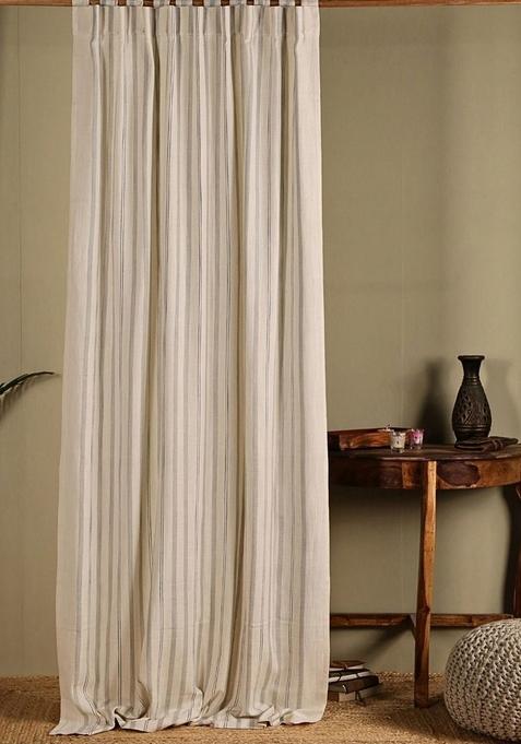 Off White And Charcoal Cotton Striped Long Door Curtain