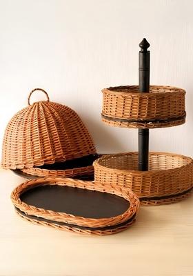 Piece Of 2 Wicker Fruit Basket And Serving Platter Combo