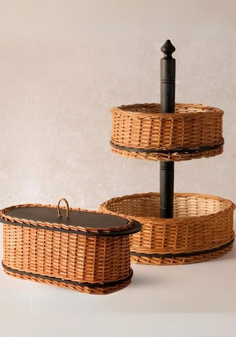 Piece Of 2 Wicker Bread Box And Fruit Basket Combo