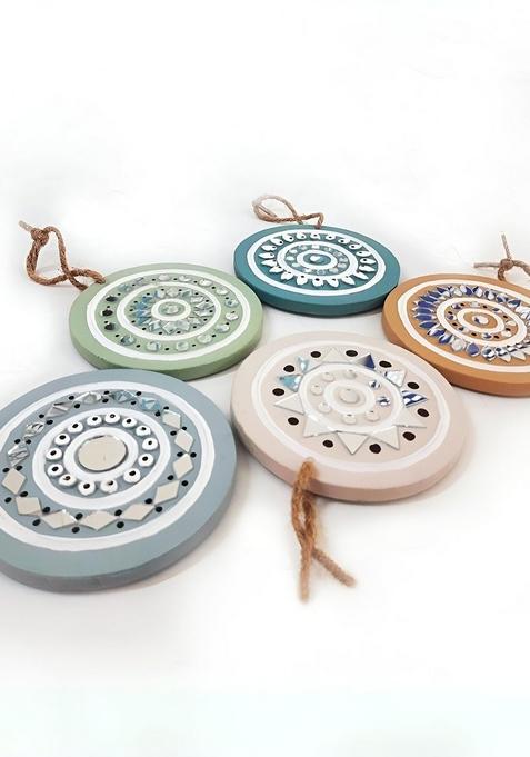 Teal Blue And Green 5 Pieces Mud Art Wall Hangings