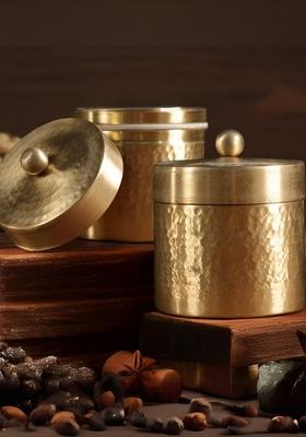 Hammered Set Of 2 Brass Jar Container With Lid Small