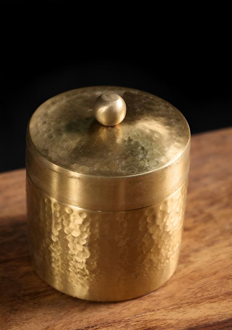 Hammered Set Of 2 Brass Jar Container With Lid Small