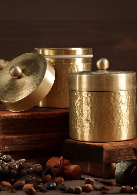 Hammered Set Of 2 Brass Jar Container With Lid Small