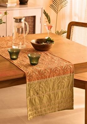 Green And Coral Geometric Applique Pure Cotton Table Runner