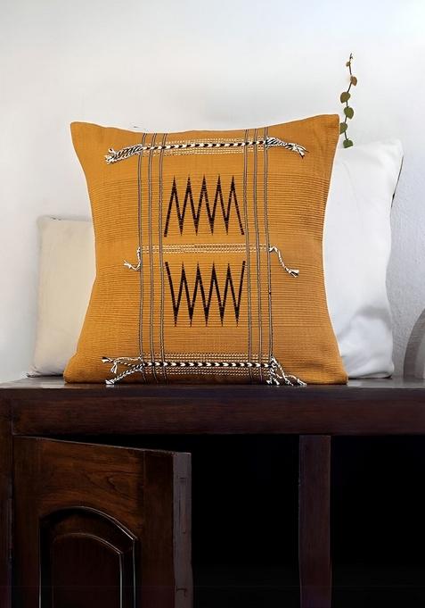 Mustard And Red Geometric Square Cotton Cushion Covers