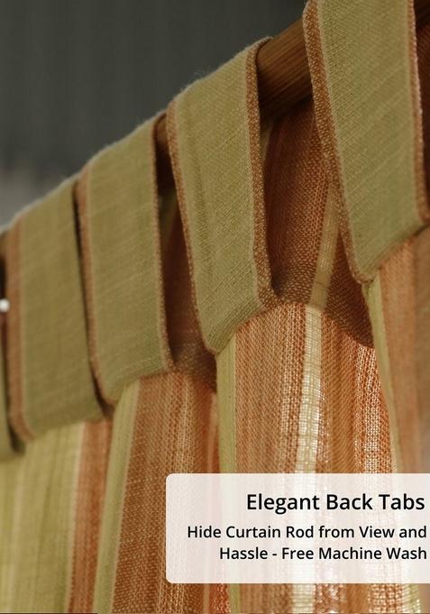 Set Of 2 Rust And Green Cotton Striped Door Curtain