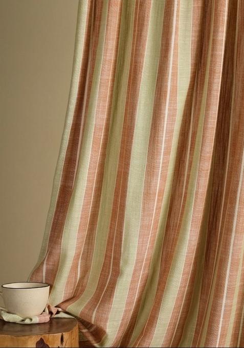 Rust Set Of 2 Striped Cotton Door Curtain 9Ft