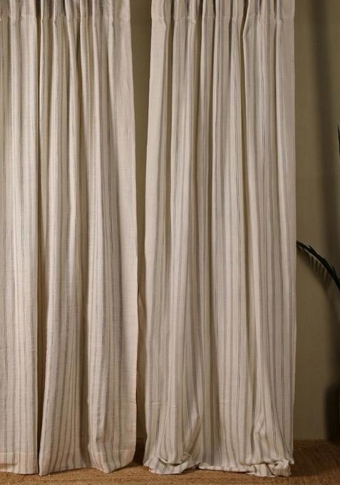 Set Of 2 Charcoal And Off White Cotton Sheer Door Curtain