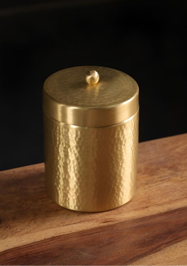 Gold Toned Textured Brass Easy To Clean Container With Lid