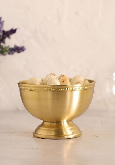 Beige Brass Easy To Clean Serving Bowl