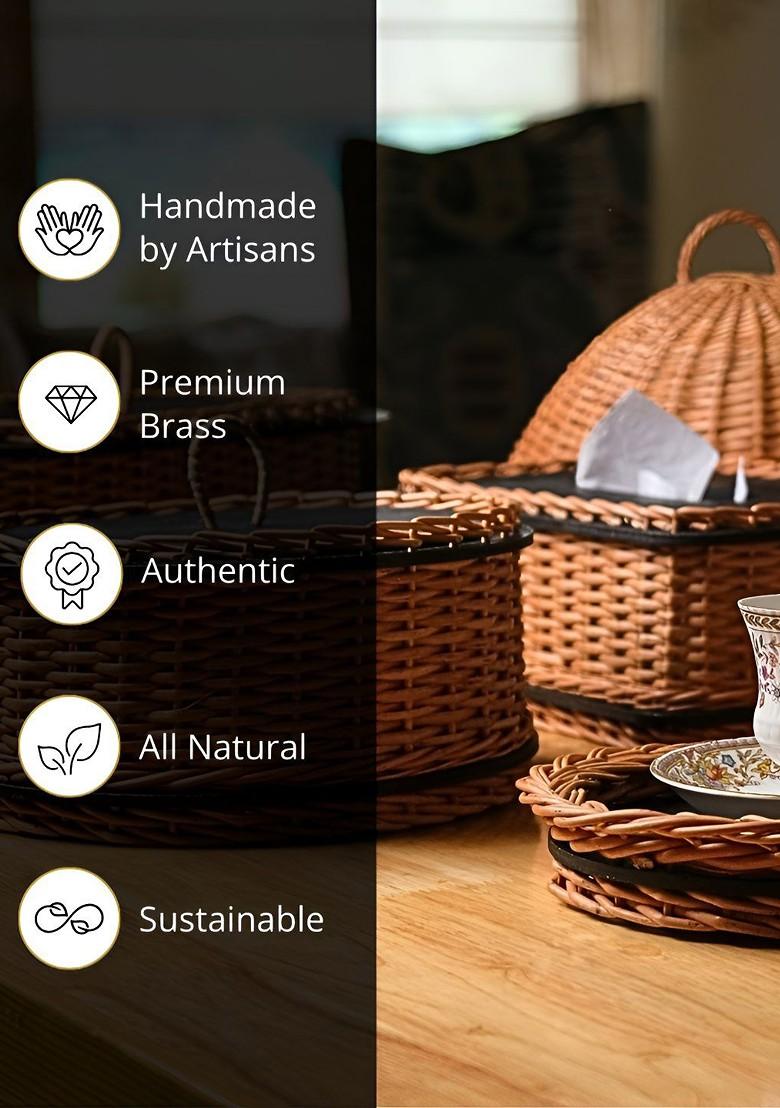 2Pcs Wicker Bread Box And Serving Tray Combo