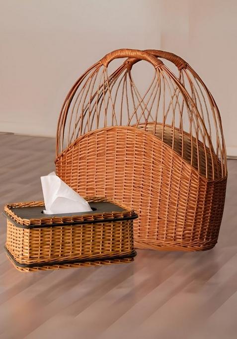 Piece Of 2 Wicker Tissue Box And Fruit Basket Combo