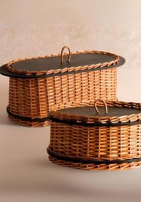 Piece Of 2 Wicker Bread Basket And Storage Box Combo