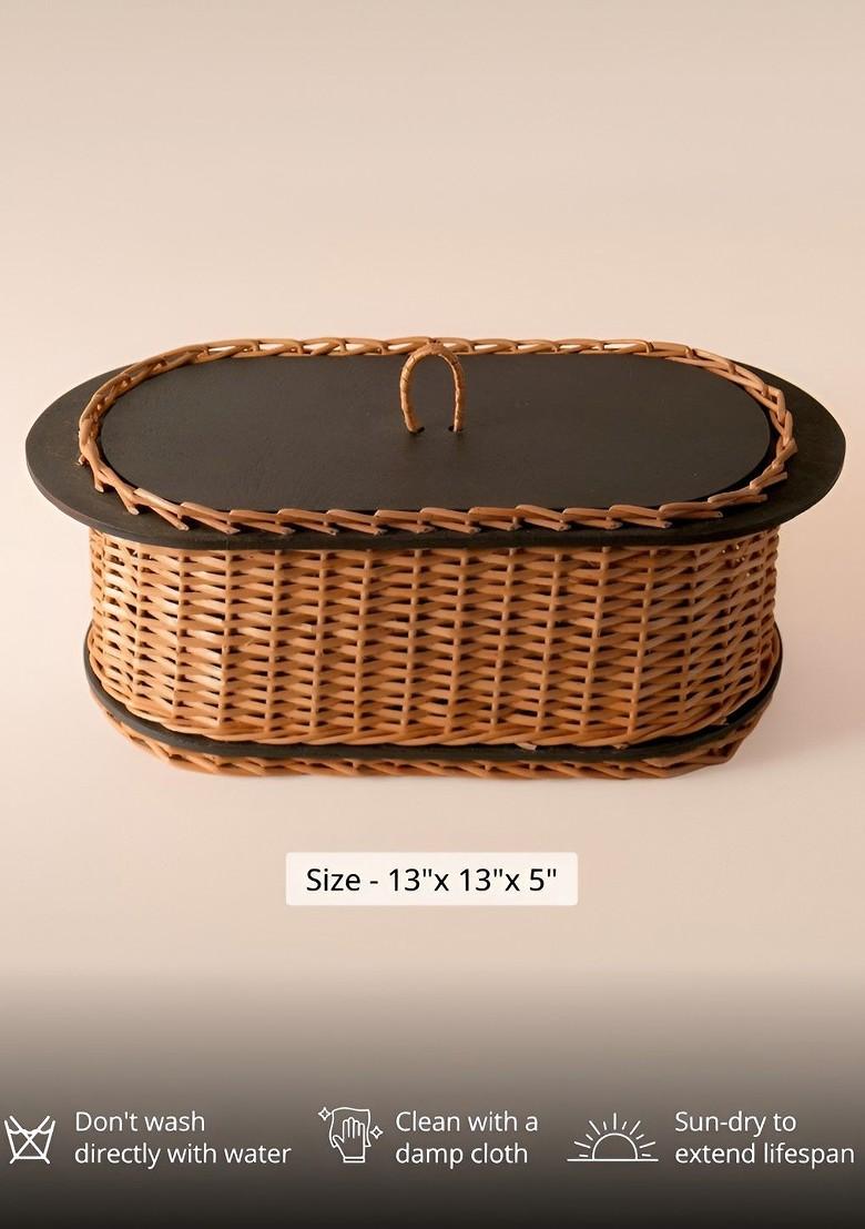 Piece Of 2 Wicker Bread Basket And Storage Box Combo