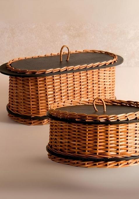 Piece Of 2 Wicker Bread Basket And Storage Box Combo