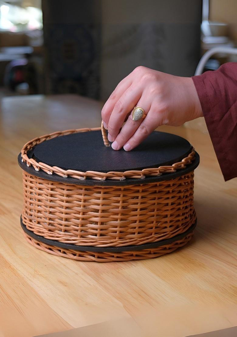 Brown And Black Textured Wicker Bread Roti Box
