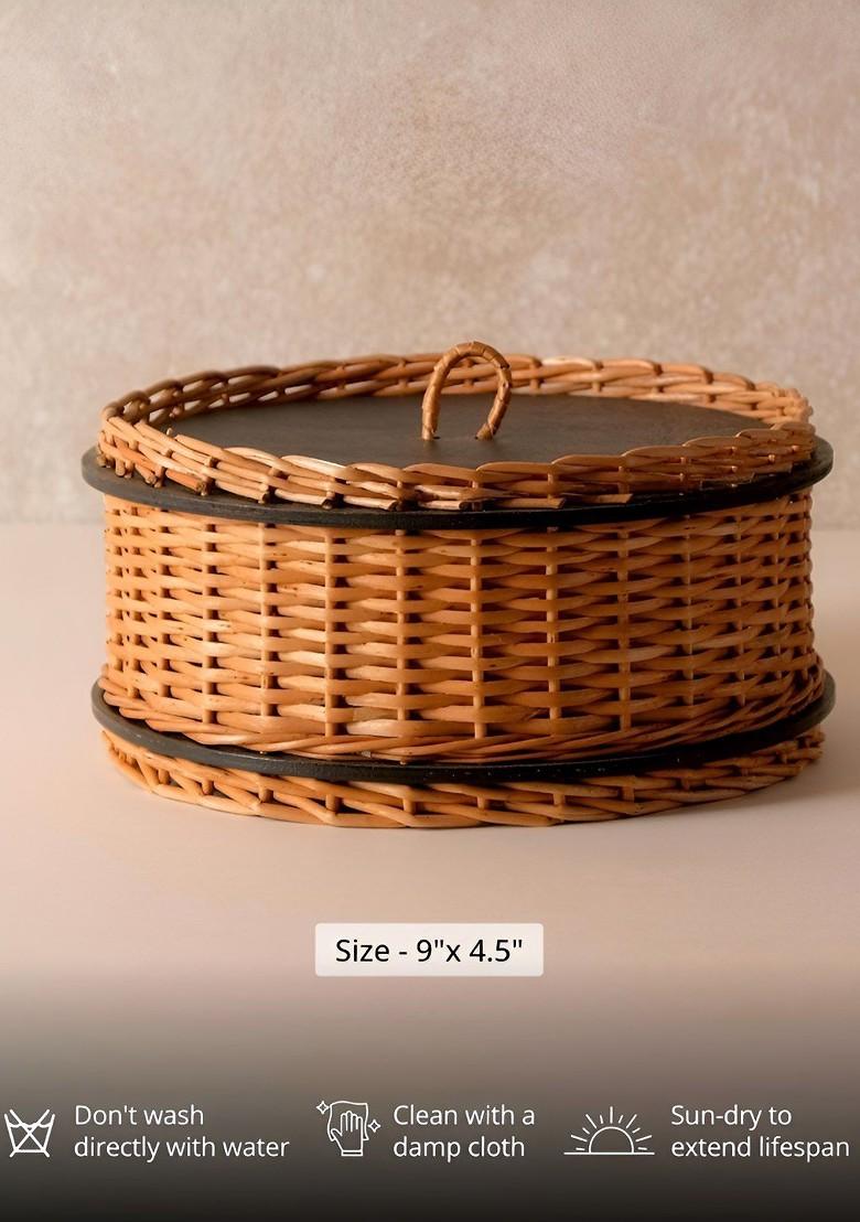 Brown And Black Textured Wicker Bread Roti Box