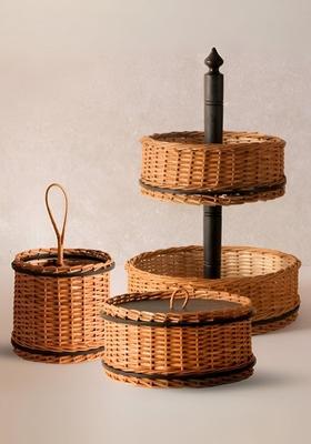 3Pcs Wicker Storage Boxes; Cutlery Holder And Fruit Basket Combo