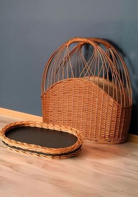 2Pcs Wicker Serving Tray And Fruit Basket Combo