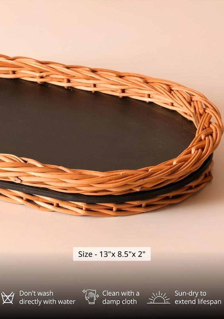 2Pcs Wicker Serving Tray And Fruit Basket Combo