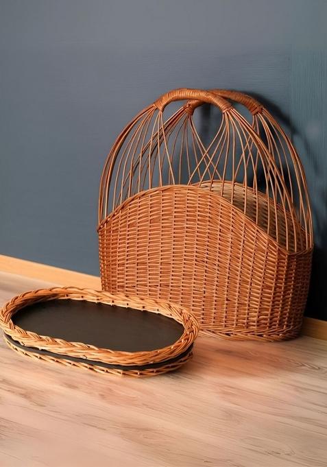 2Pcs Wicker Serving Tray And Fruit Basket Combo