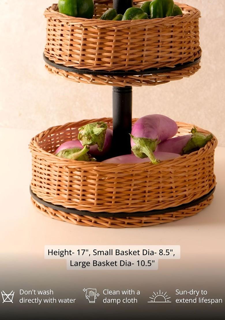 2Pcs Wicker Storage Box And Fruit Vegetable Storage Basket Combo