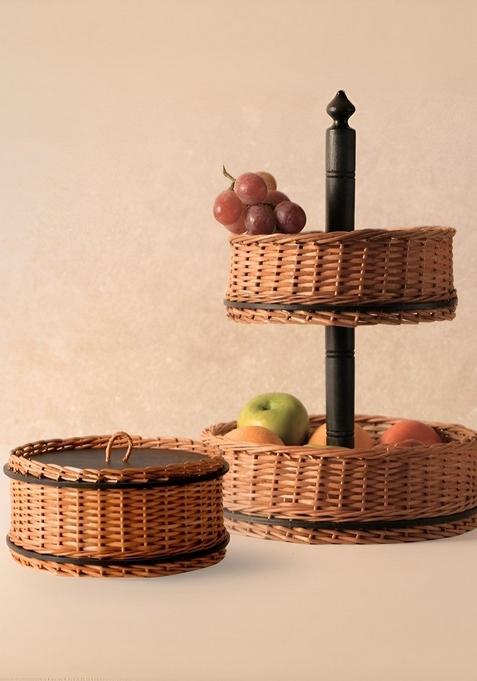 2Pcs Wicker Storage Box And Fruit Vegetable Storage Basket Combo