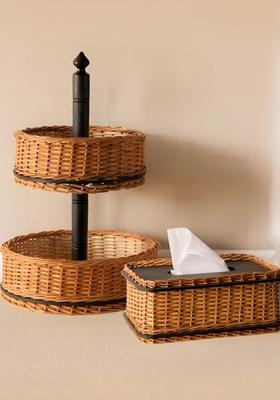 2Pcs Wicker Fruit Basket And Tissue Box Combo