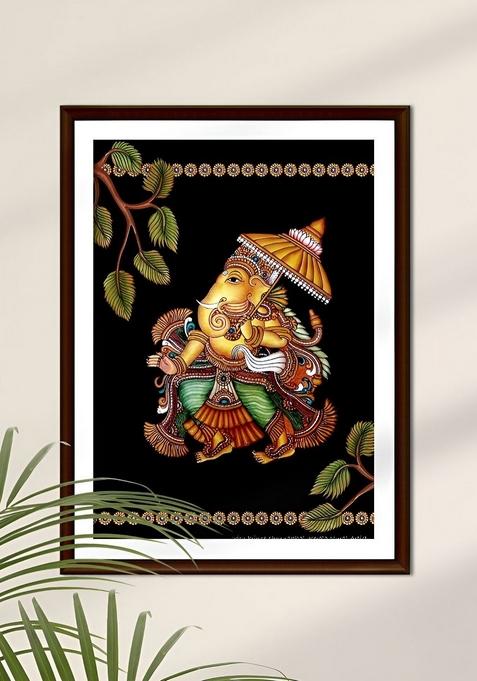 Black And Yellow Mural Ganesha Religious Wall Art