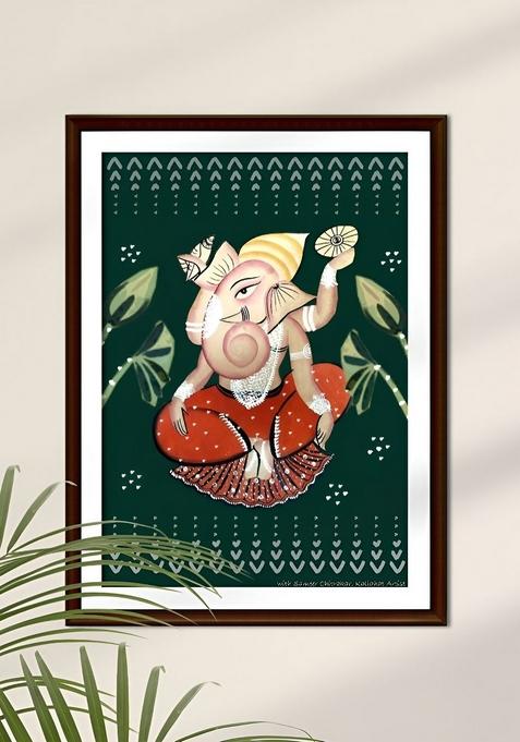 Green And Orange Ganesha Religious Wall Art