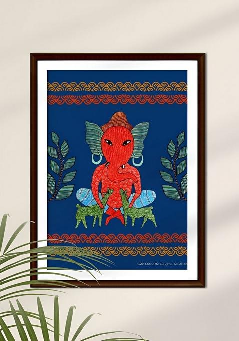 Blue And Orange Art Of Forest Ganesha Religious Wall Art