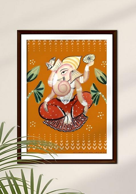 Mustard And Red Ganesha Religious Wall Art