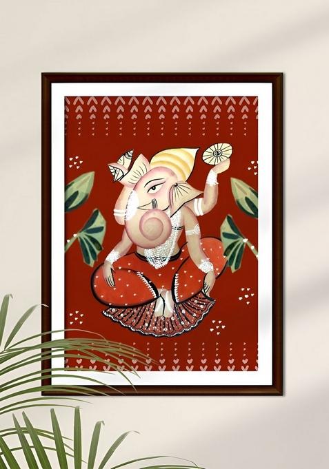 Maroon And Green Ganesha Religious Wall Art
