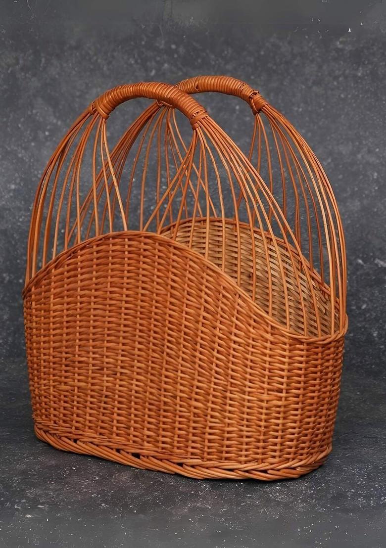 Brown Textured Wicker Fruit And Vegetable Basket