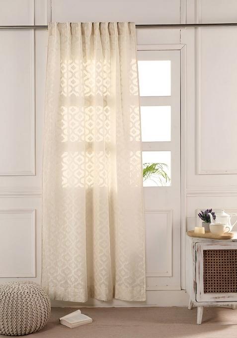 Set Of 2 Cotton Window Curtain Sheer Self Designed