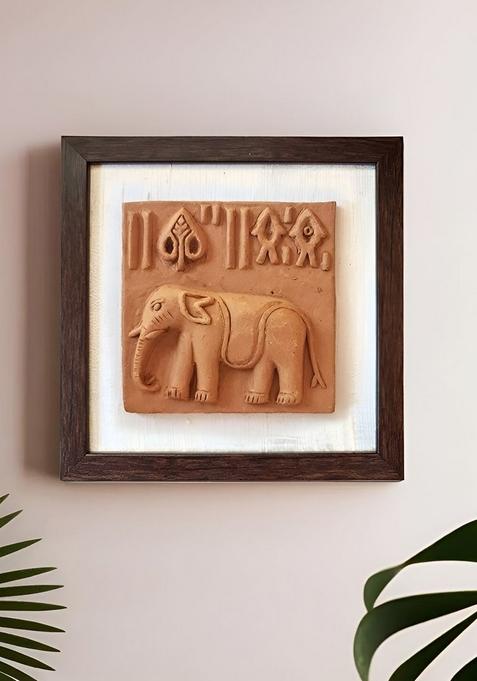 Brown Terracotta Harappan Elephant Seal Replica Wall Decor