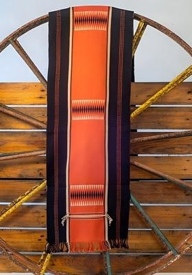 Rust Orange And Black Striped Printed Pure Cotton Table Runner