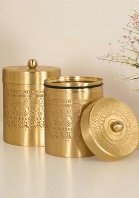 2 Pieces Brass Storage Containers With Lids