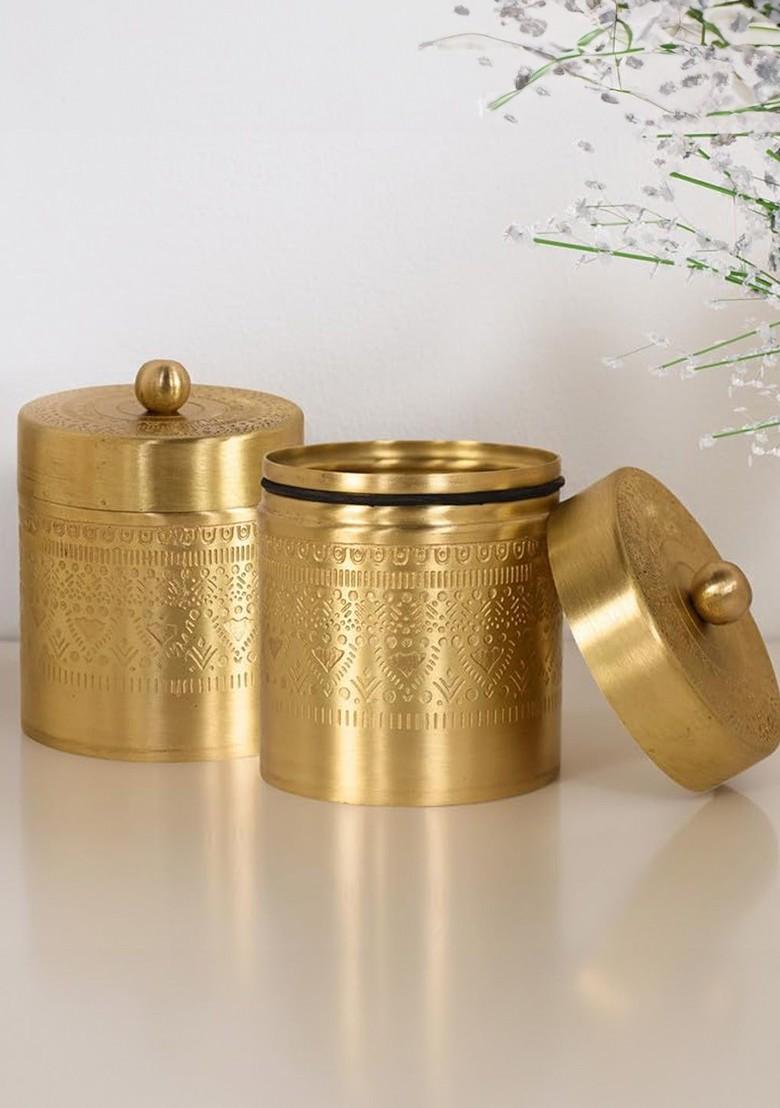 Brass Jar Container With Lid Medium