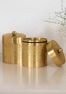 Set Of 2 Brass Jar Container With Lid Small 250Ml