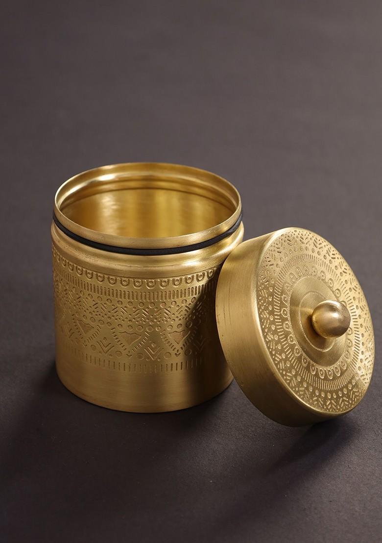 Set Of 2 Brass Jar Container With Lid Small 250Ml