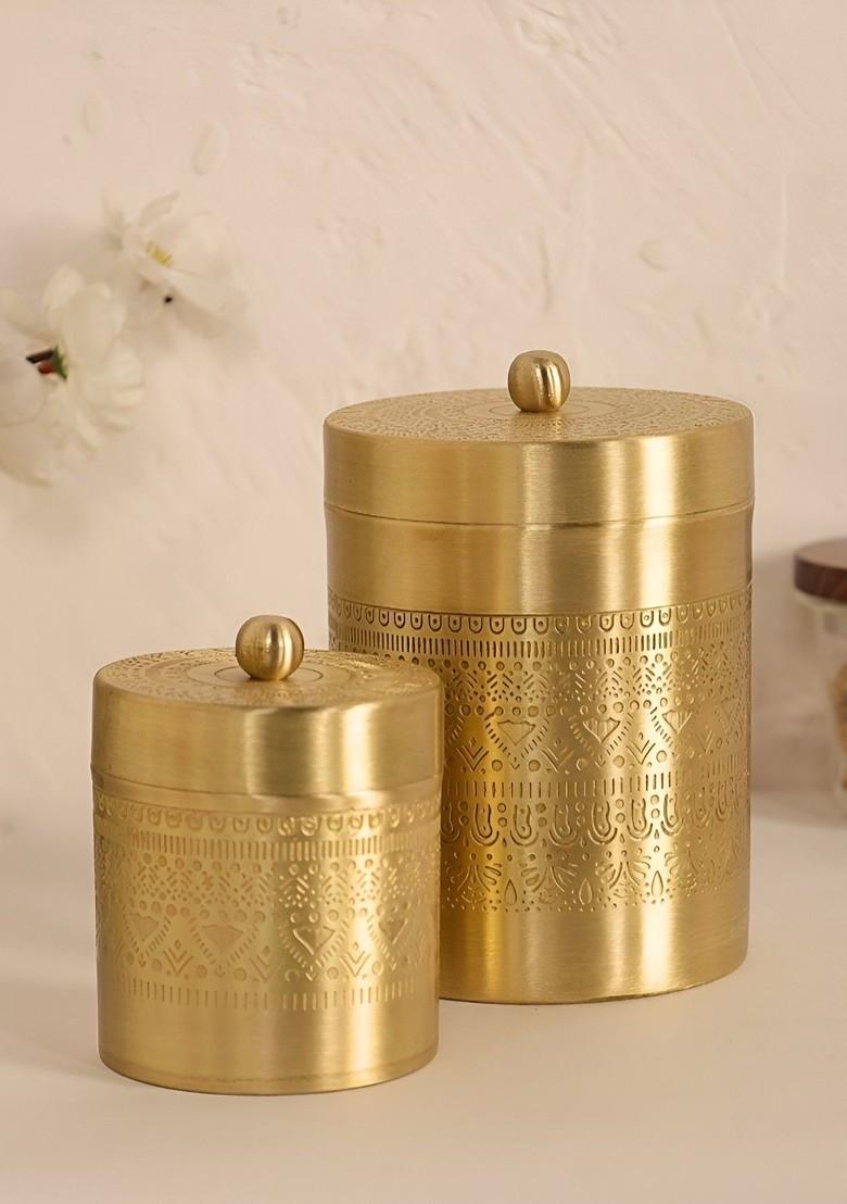 2 Pieces Brass Storage Jars With Lids