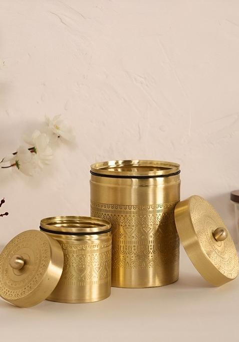 2 Pieces Brass Storage Jars With Lids