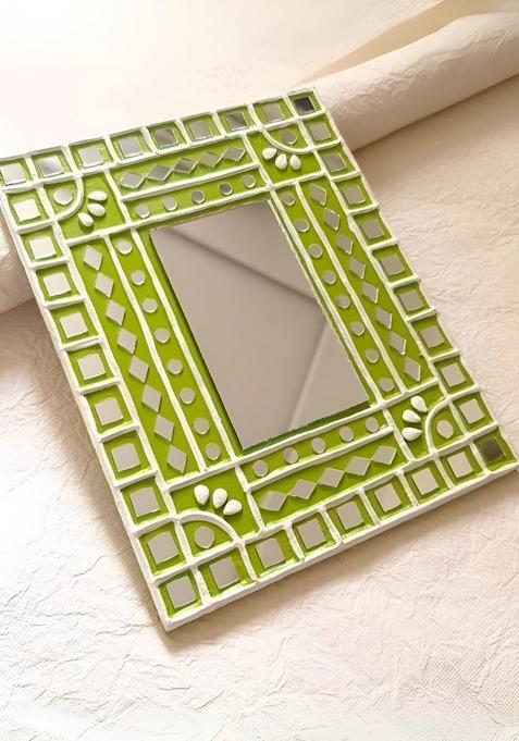 Lime Green Mirror Work Clay Wall Hanging