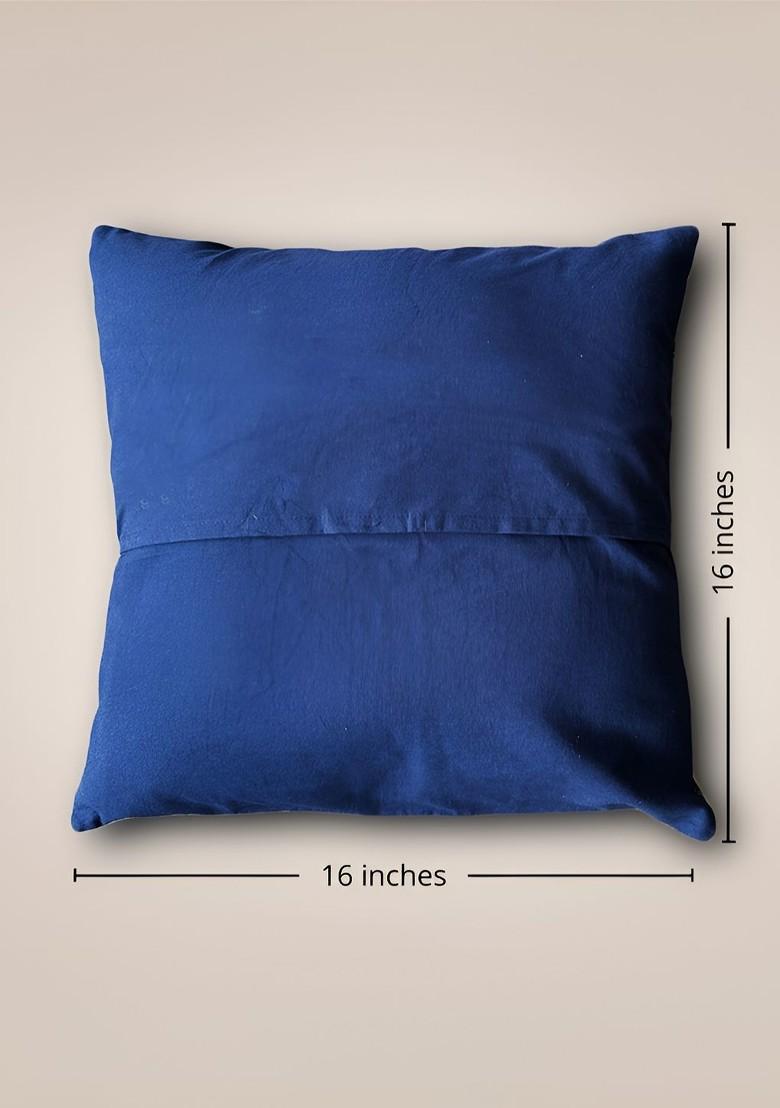 Blue And Red 2 Pieces Ethnic Motifs Embroidered Cotton Square Cushion Covers