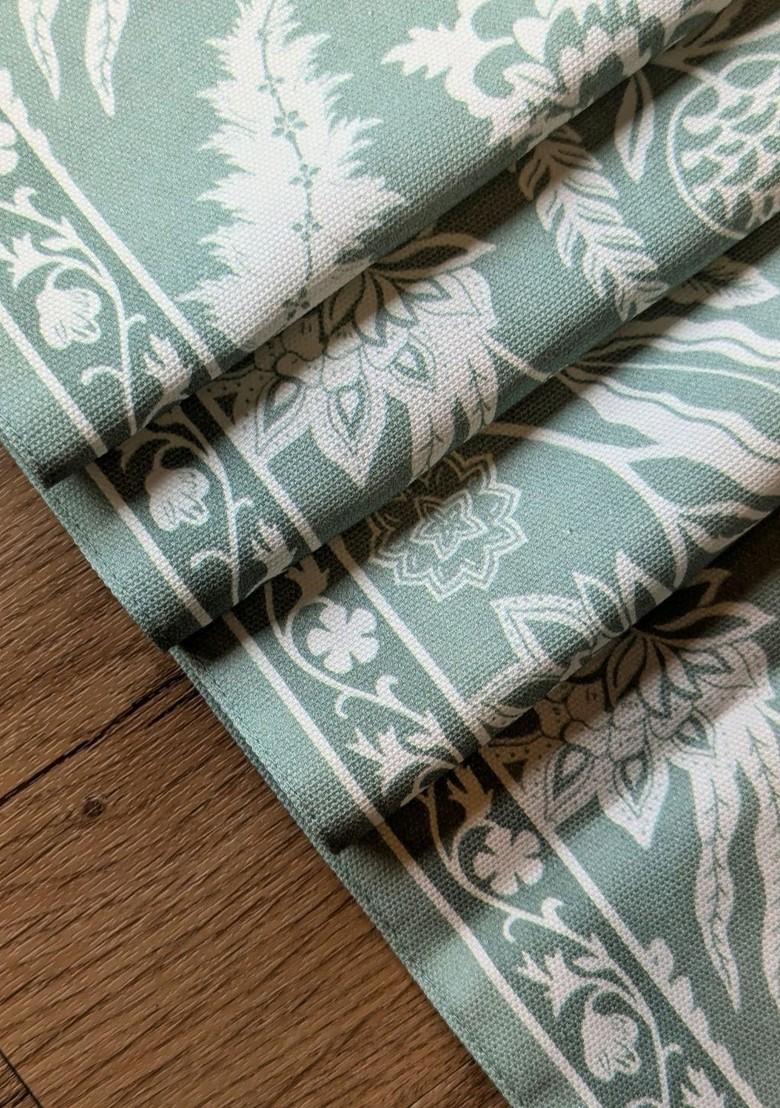 Powder Green Floral Printed 4 Seater Cotton Table Runner