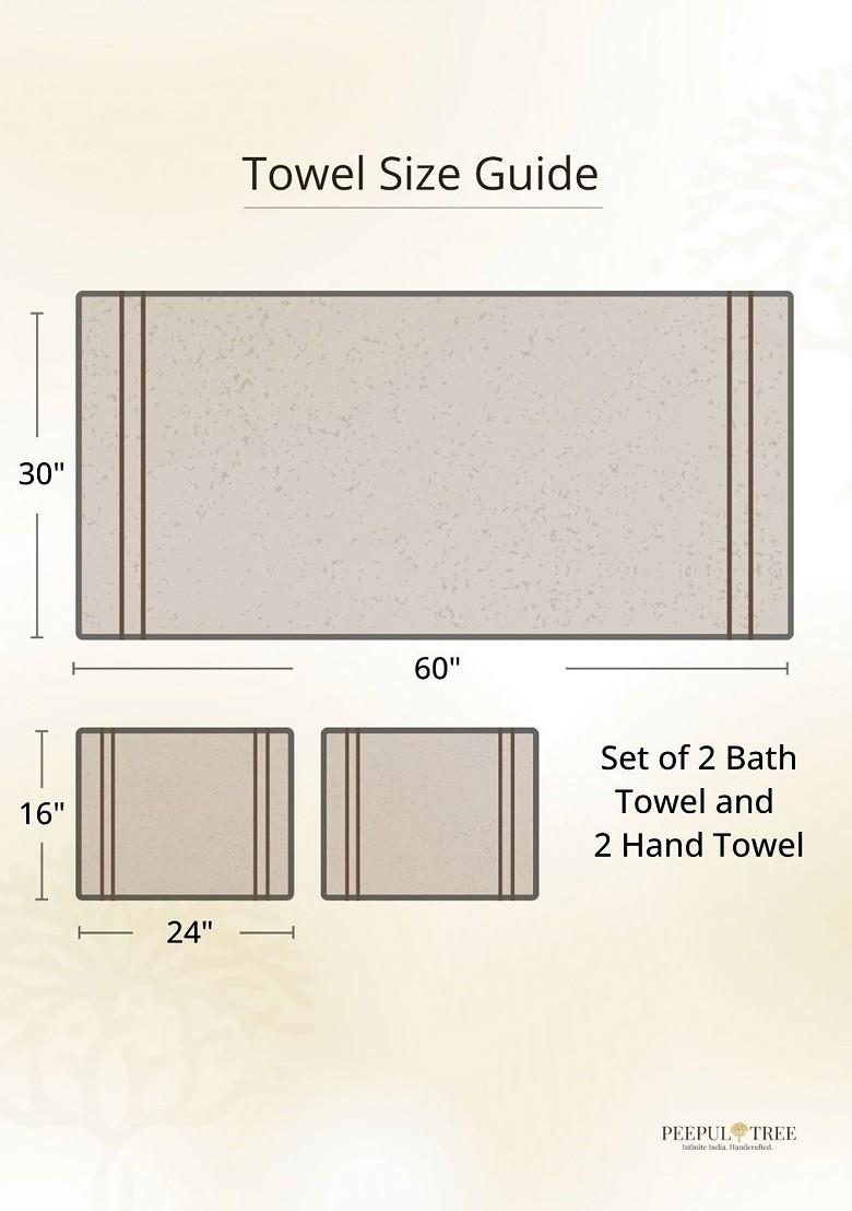 4Pc Off White And Blue Floral Block Printed Cotton Hand And Bath Waffle Towels