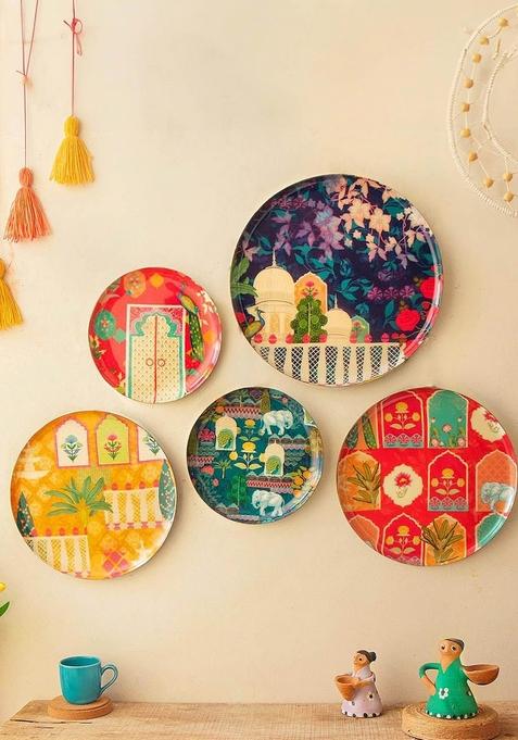 Set Of 5 Vintage India Wall Plates For Home And Wall Decor
