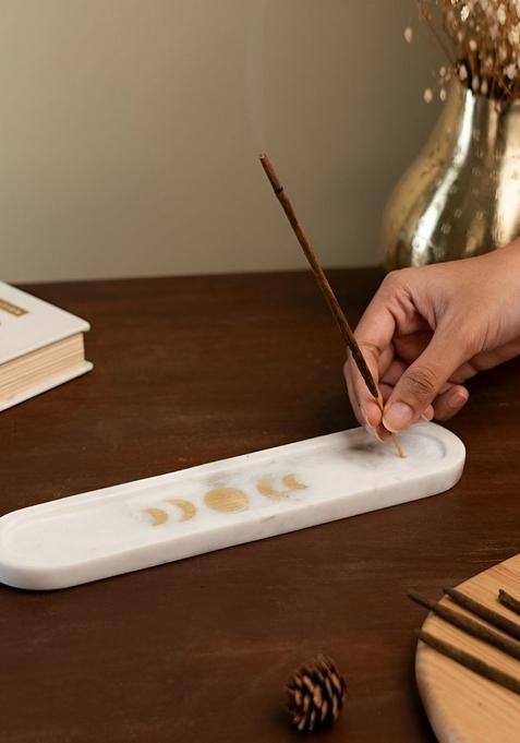 Marble Incense Holder With Metal Inlay Incense Burner And Pooja Item