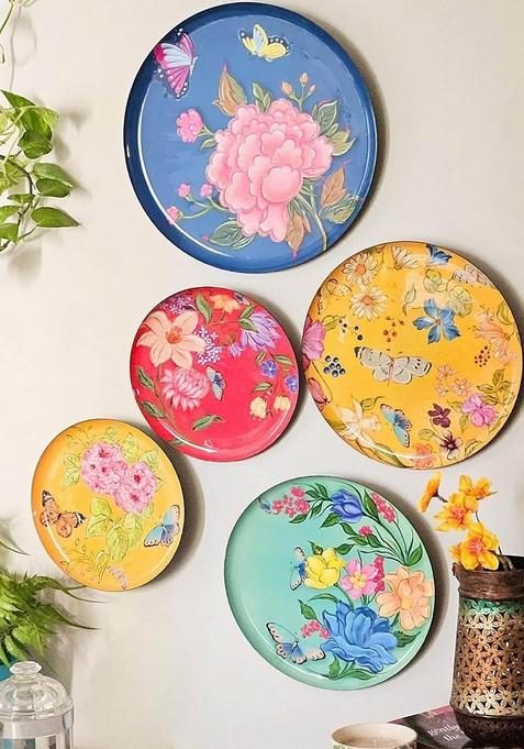 Set Of 5 Pushpam Wall Plates For Home And Wall Decor